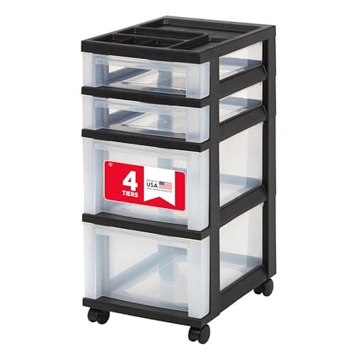 IRIS USA 4-Drawer Rolling Storage Cart, Black/Clear - image 1