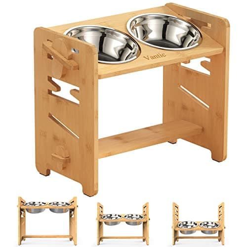 Vantic Elevated Dog Bowls Bamboo Stand - image 1