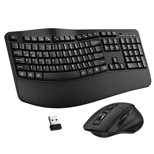 Wireless Keyboard and Mouse Combo, 2.4G Ergonomic Wave Keys(Black)