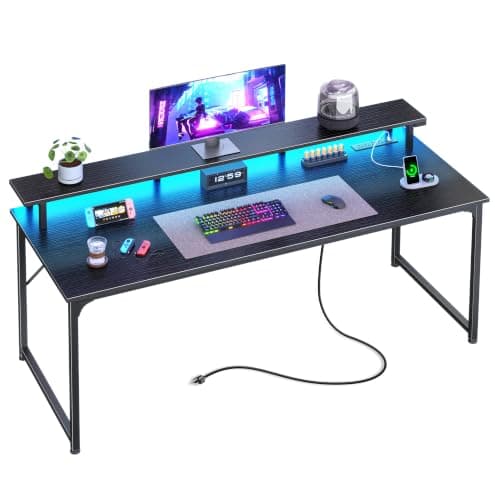 PRAISUN 55 inch Gaming Desk, LED & Power Outlets