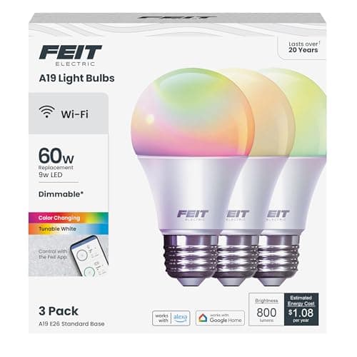 Feit Electric OM60/RGBW/CA/AG/3 60 Watt Equivalent WiFi Color Changing and Tunable White