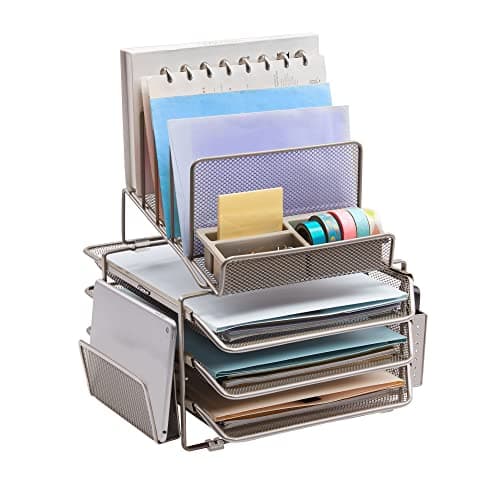 DESIGNA Stackable Mesh Desk Organizer with 3 Sliding Letter Trays, 4 File Holders, 2 Side Compartments and Pencil Holder - image 1