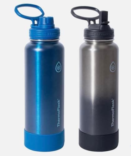 ThermoFlask Stainless Steel Water Bottle, 40 oz, 2-Pack (Silver/Blue Brushed) - image 1