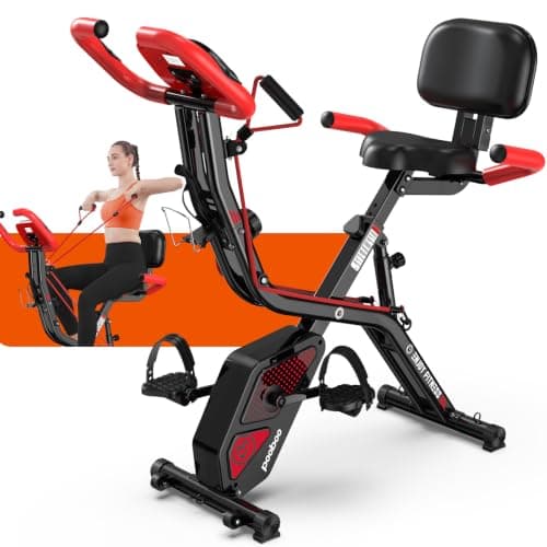 pooboo Folding Magnetic X‑Bike, Upright Exercise Bike for Home Gym