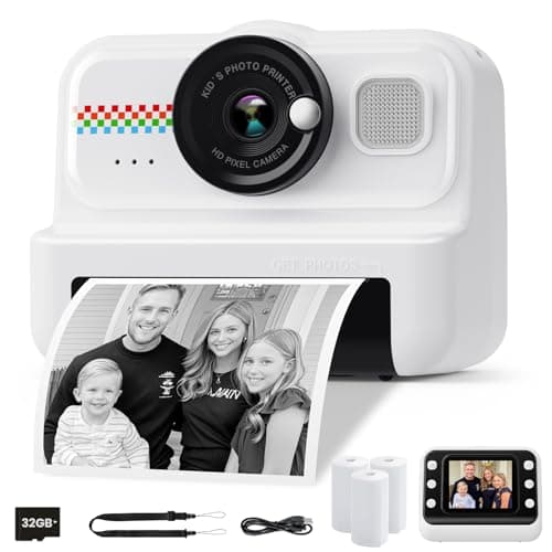 HiMont Kids Instant Print Camera, 1080P HD Kids Camera Instant Print with 3 Rolls Print Paper & 32GB Card