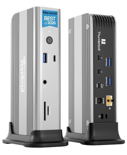 Plugable Thunderbolt 5 Docking Station for MacBook Pro and Windows, 140W Charging, Dual 6K@60Hz Mac, Dual 8K Windows, 80/120Gbps, 3X Thunderbolt 5 Ports, 2.5GbE, Driverless (TBT-UDT3) - image 1