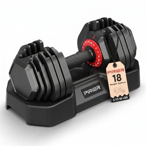 PIRIER Adjustable Dumbbell 50LB, 18-in-1 Free Weight Adjustable Dumbbells