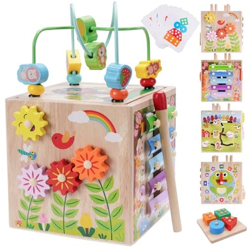 TOP BRIGHT Montessori Wooden Activity Cube for 1 Year Old - image 1