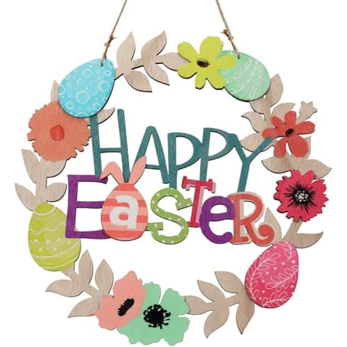 Wellsign 3D Wooden Easter Wreath with Happy Bunny - image 1