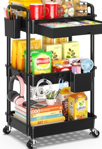 SUNALLY 3 Tier Rolling Cart with Drawer, Craft Storage Cart Organizer - image 1