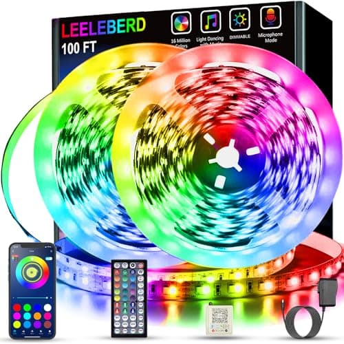 Leeleberd Led Lights for Bedroom 100 ft (2 Rolls of 50ft) Music Sync Color Changing RGB Led Strip Lights with Remote App Control Bluetooth Led Strip