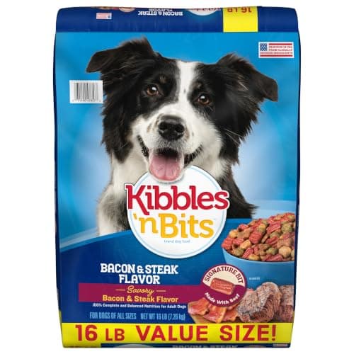 Kibbles 'n Bits Dry Dog Food, Savory Bacon & Steak Flavor for Adult Dogs 16 lb. Bag