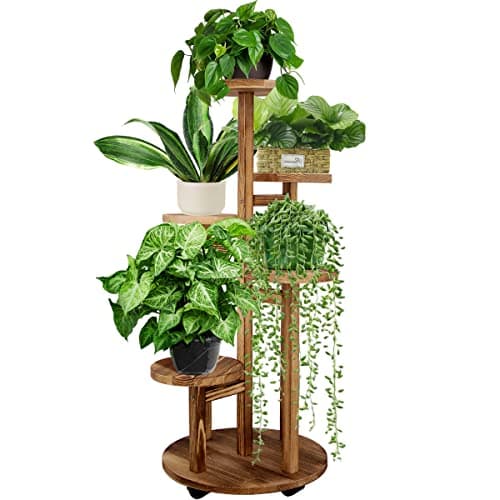 GEEBOBO 5-Tiered Tall Plant Stand for Indoor — Wood Corner Shelf (Walnut) - image 1