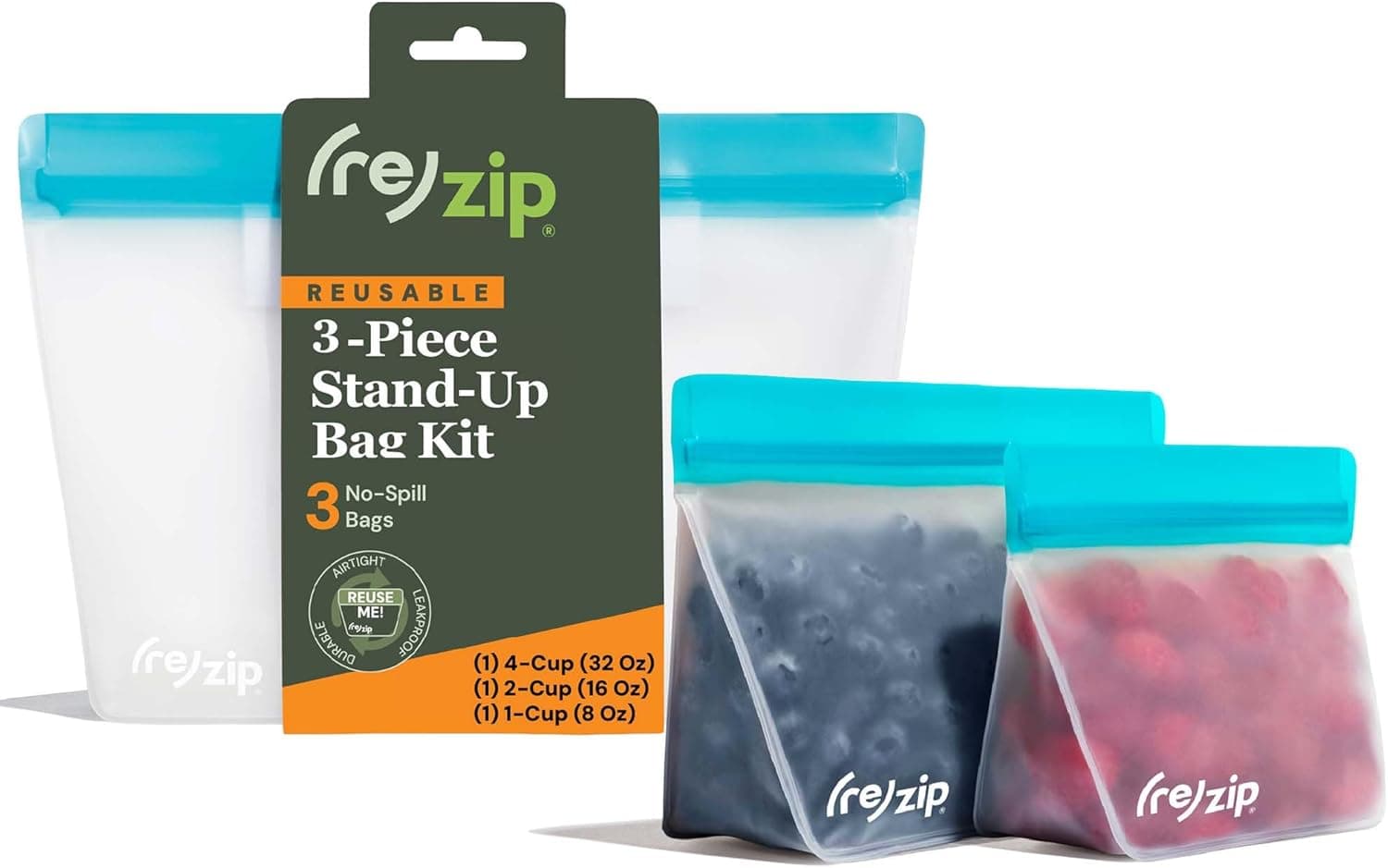 (re)zip 3-Piece Stand-Up Reusable Bag Kit (Aqua) - image 1