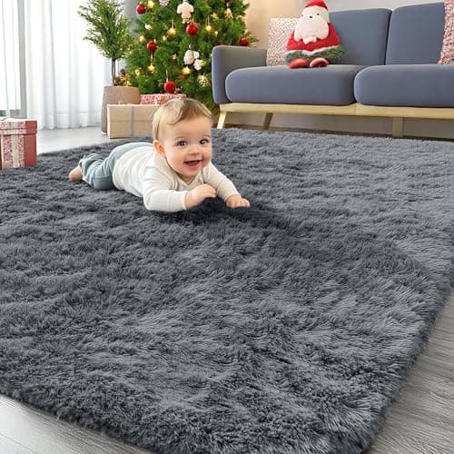 OLANLY Soft Fluffy Shaggy Area Rug (9x12, Ivory) - image 1