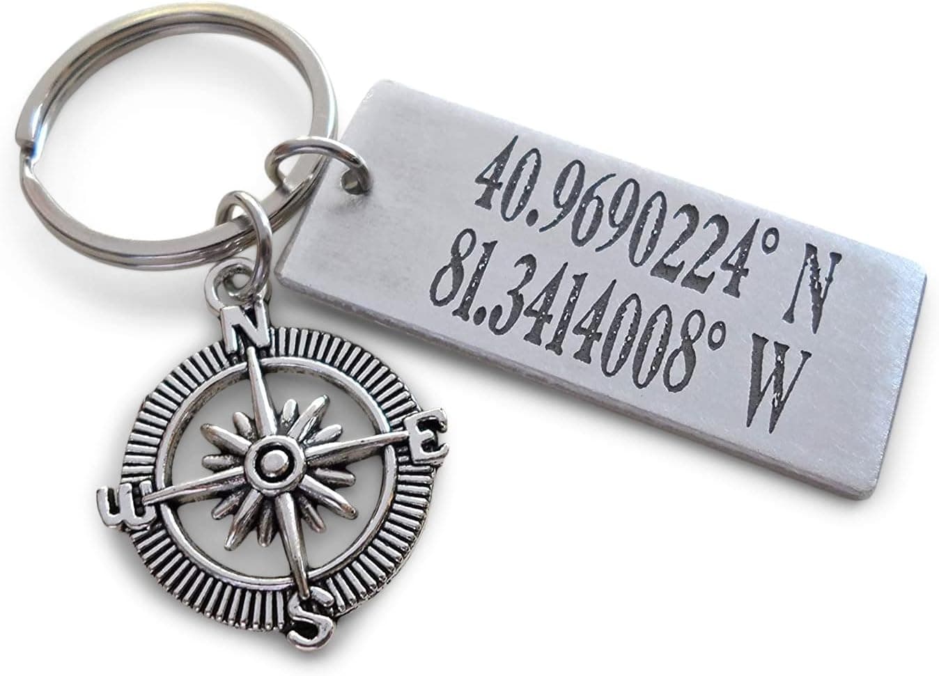 Custom Engraved Coordinates Keychain with Compass Charm - image 1