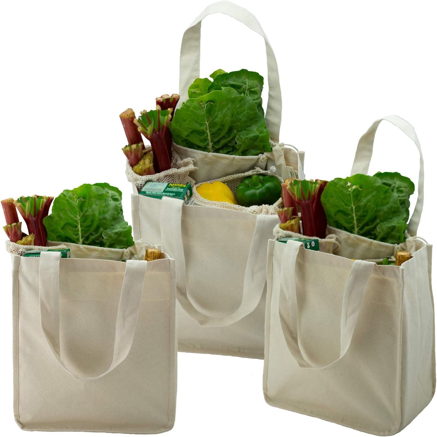 Simple Ecology Organic Cotton Deluxe Reusable Grocery Bag 3-Pack with Bottle Sleeves - image 1