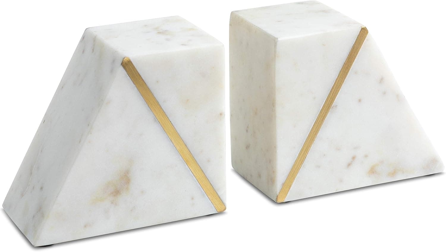 Cork & Mill Marble Bookends with Brass Inlay (Set of 2)