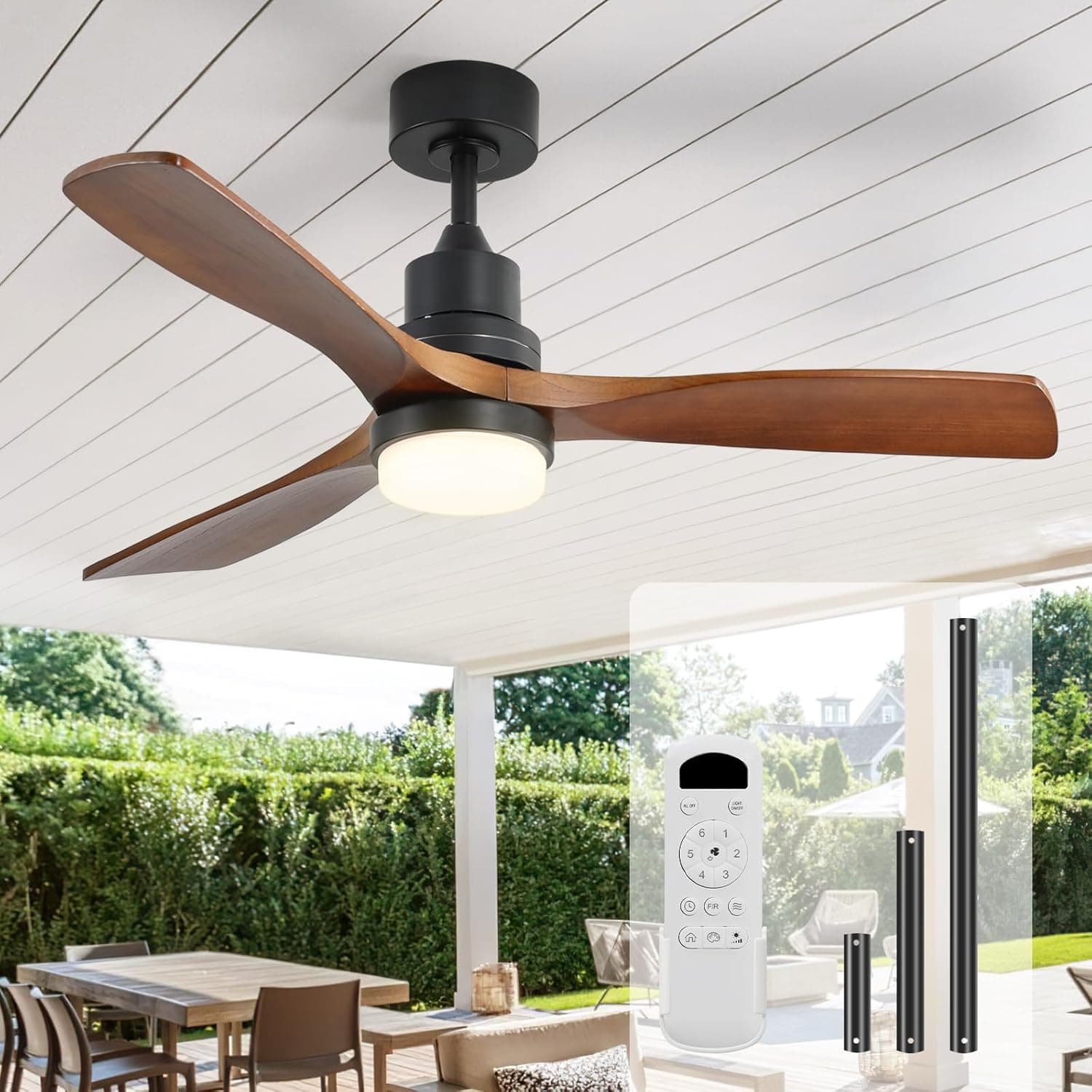 Sofucor 52 Inch Solid Wood Ceiling Fan with LED Light - image 1