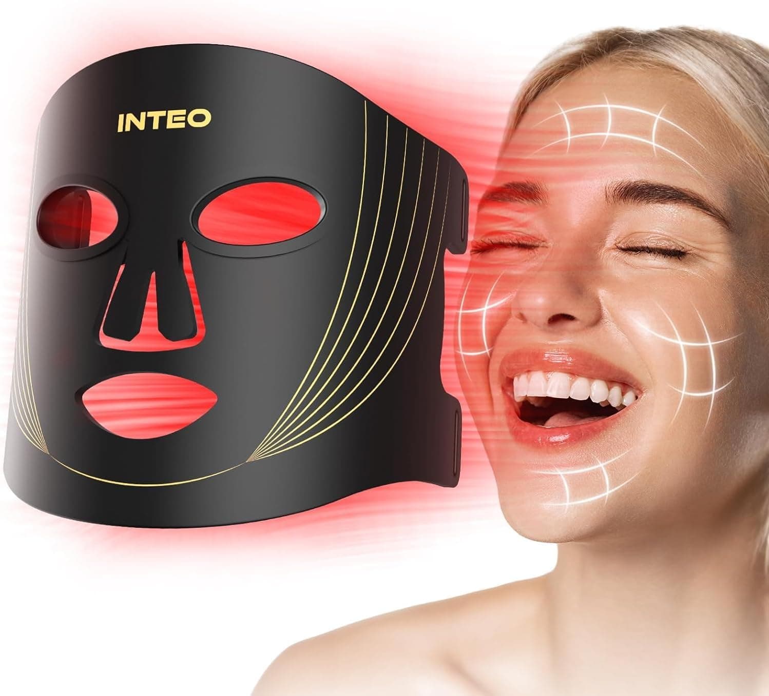 INTEO Red Light Therapy for Face, 3 Modes Portable Led Face Mask Light Therapy with Remote