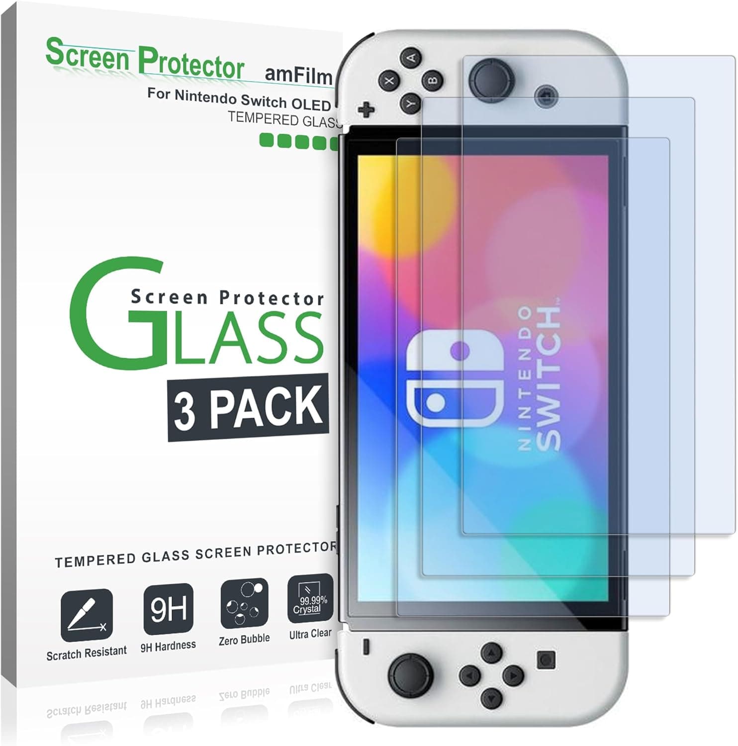 amFilm Tempered Glass Screen Protector for Switch OLED (3-Pack) - image 1