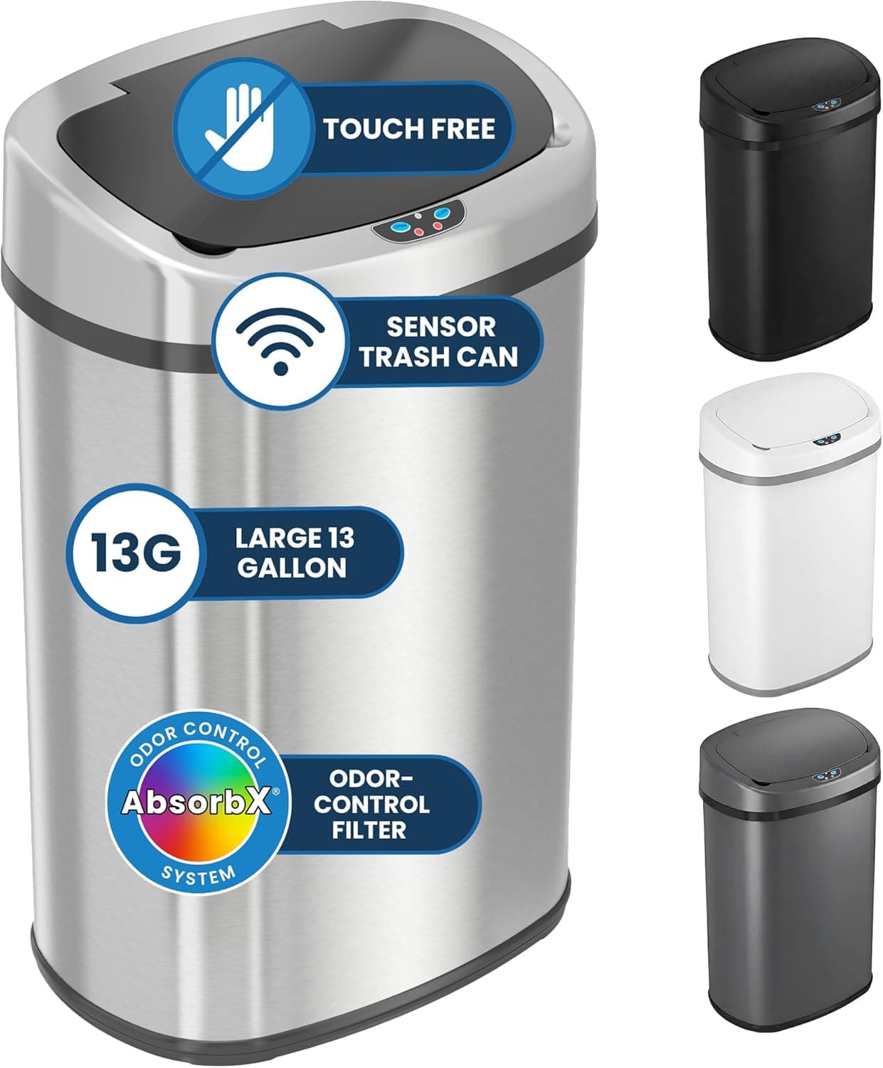 iTouchless 13 Gallon Sensor Trash Can with AbsorbX Odor Filter - image 1
