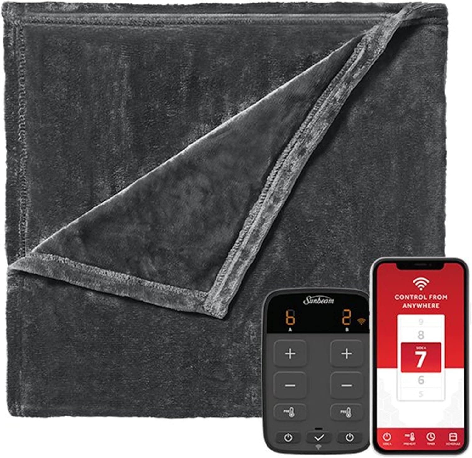 Sunbeam Velvet WiFi Connected Heated Blanket with Dual Temperature, Queen - image 1