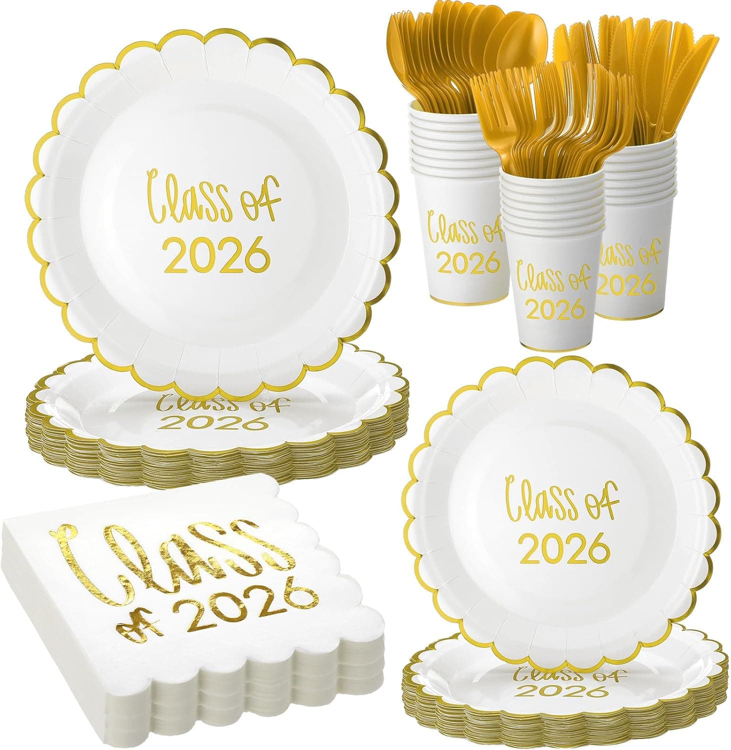 Affrolling Class of 2026 Graduation Party Tableware Set (175 Pieces, Gold) - image 1