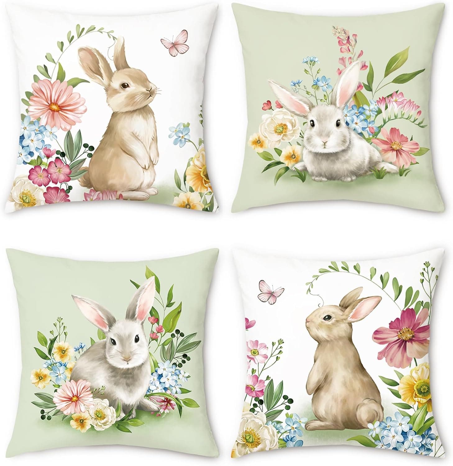 Bonhause Spring Easter Bunny Throw Pillow Covers (Set of 4) - image 1