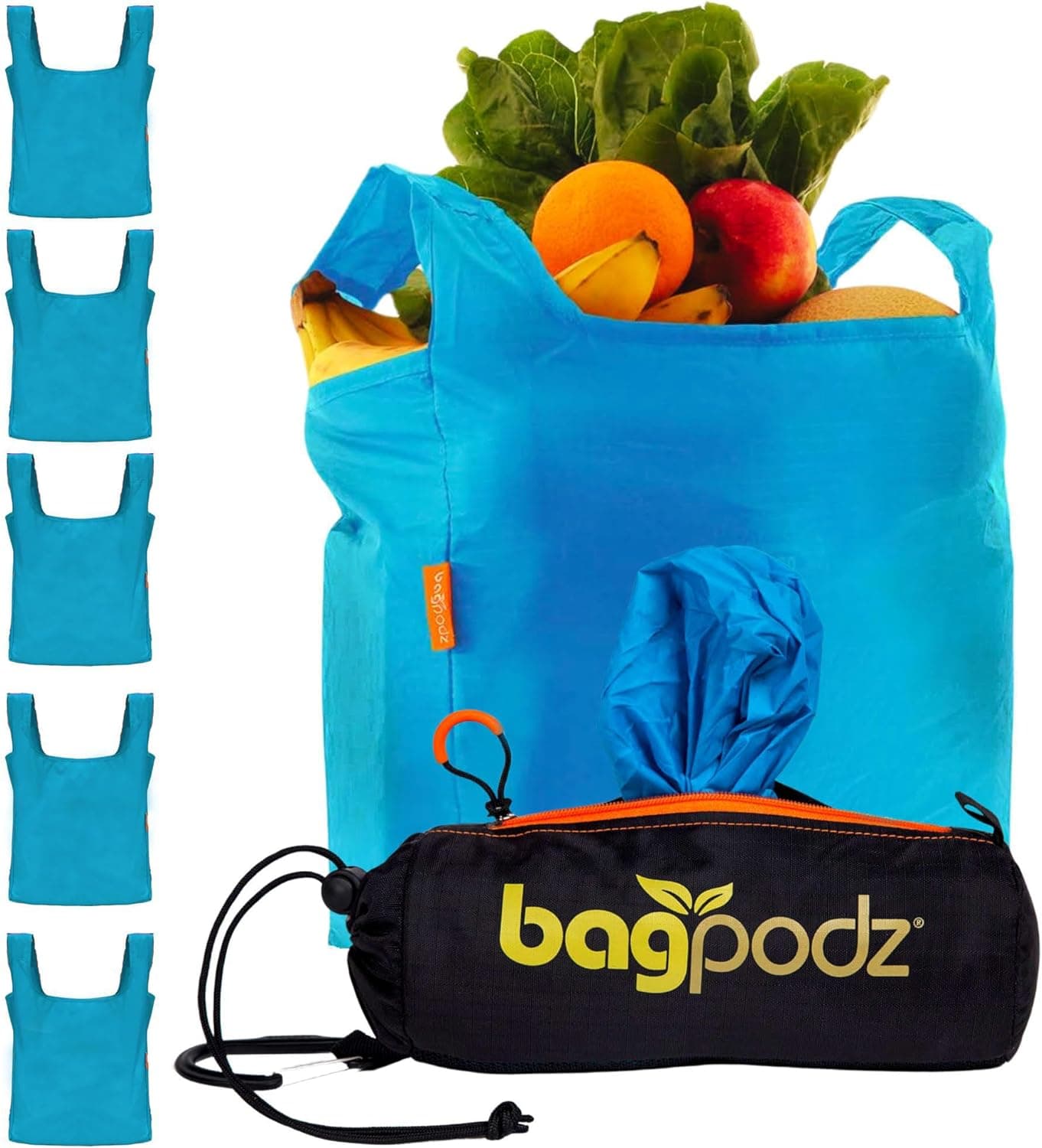BagPodz Reusable Grocery Bags 5-Pack in Compact Pod with Carry Clip - image 1