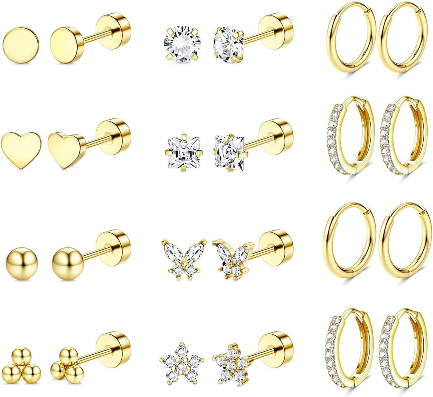 Jstyle 14K Gold Plated Flat Back Earring Stack Set for Multiple Piercings - image 1