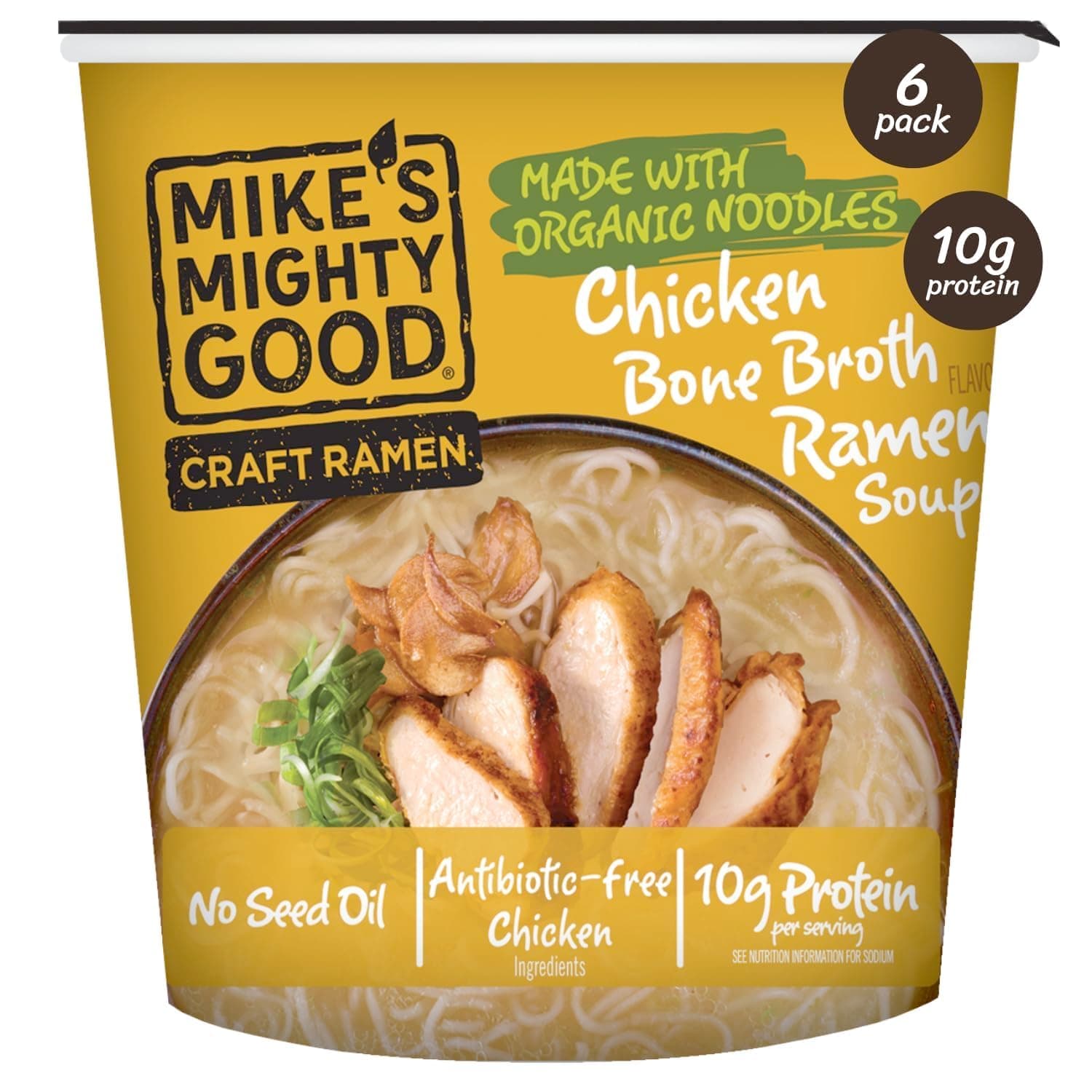 Mike's Mighty Good Craft Ramen, Chicken Ramen Soup, 1.6 oz Cups (Pack of 6) - image 1