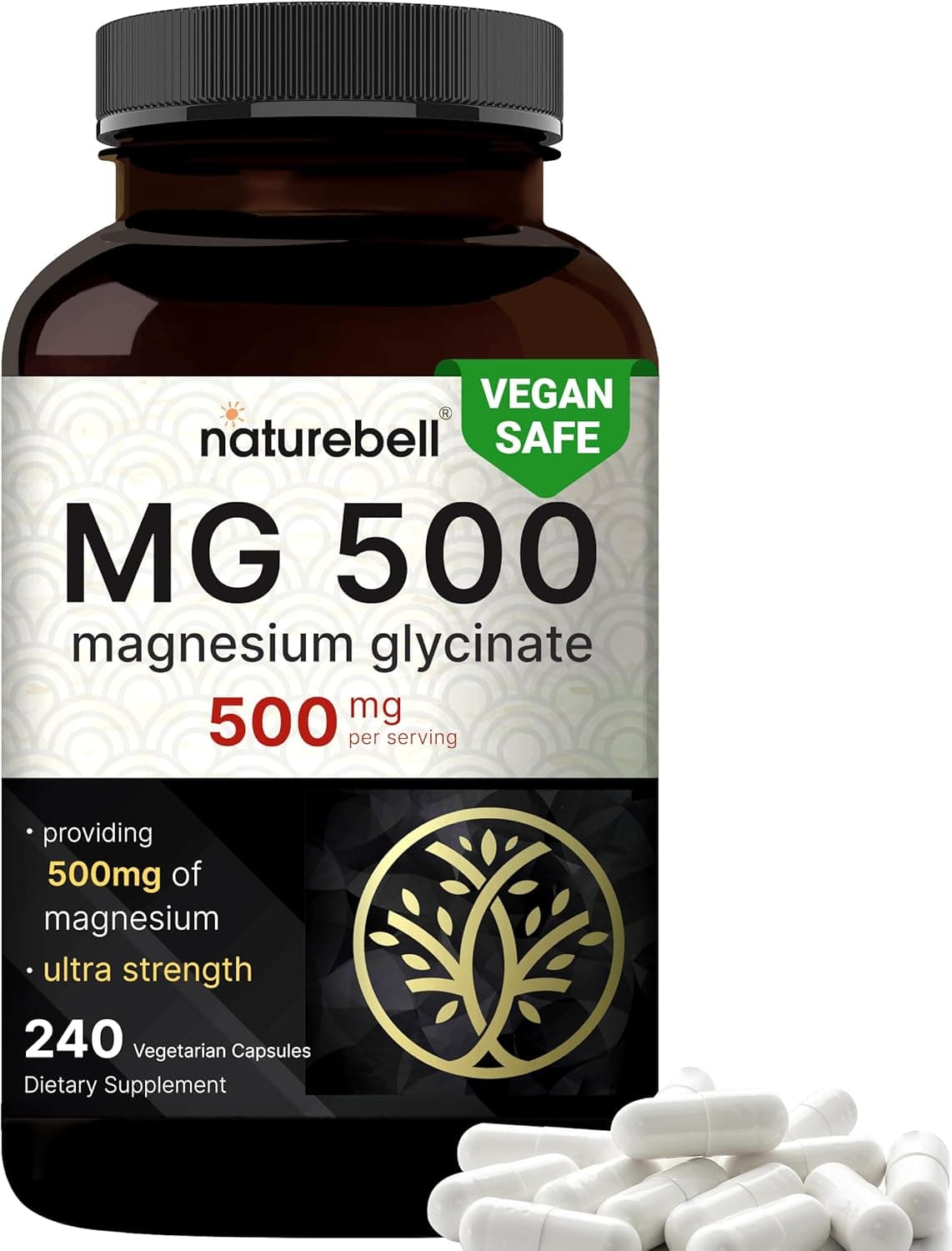 NatureBell Magnesium Glycinate 500mg, 240 Veggie Capsules - image 1