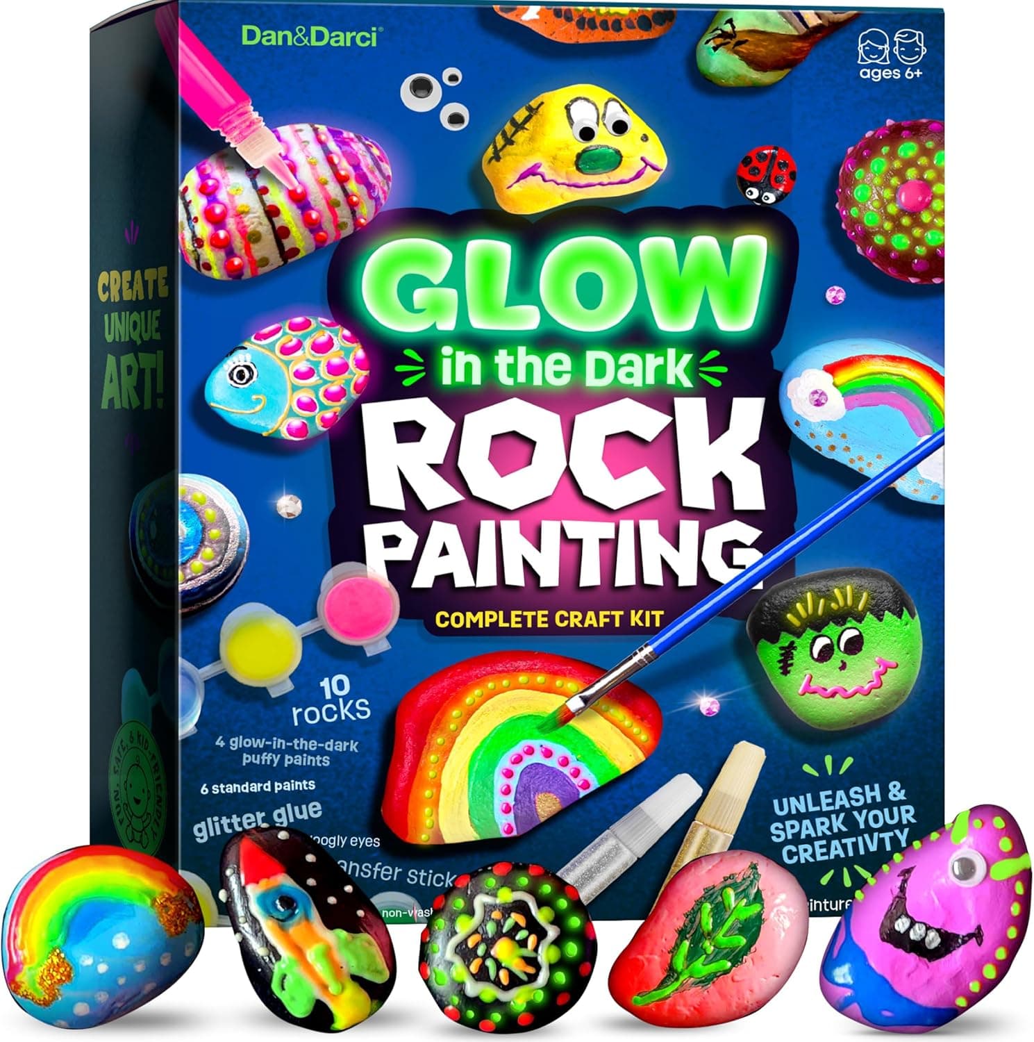 Dan&Darci Kids Rock Painting Kit - Glow in the Dark