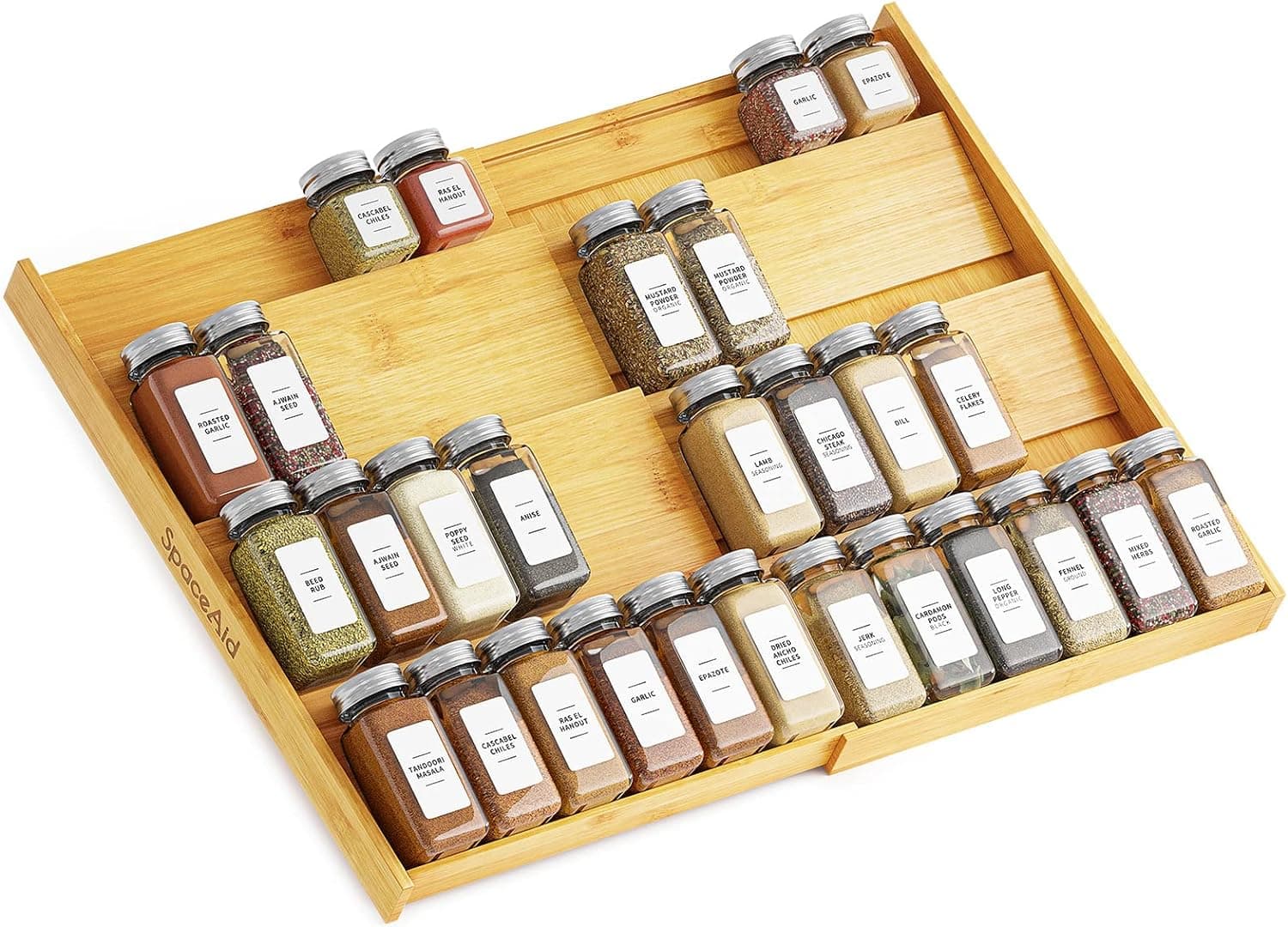 SpaceAid Bamboo Spice Drawer Organizer (Expandable 4-Tier) - image 1