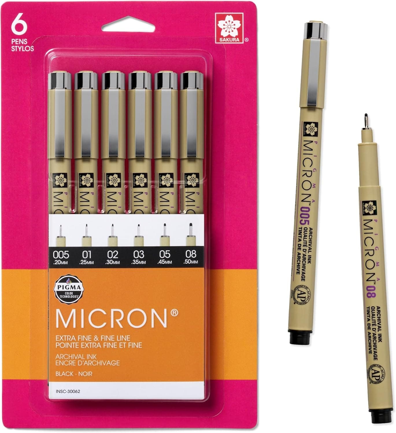 SAKURA Pigma Micron Fineliner Pens, Assorted Point Sizes, 6-Pack - image 1