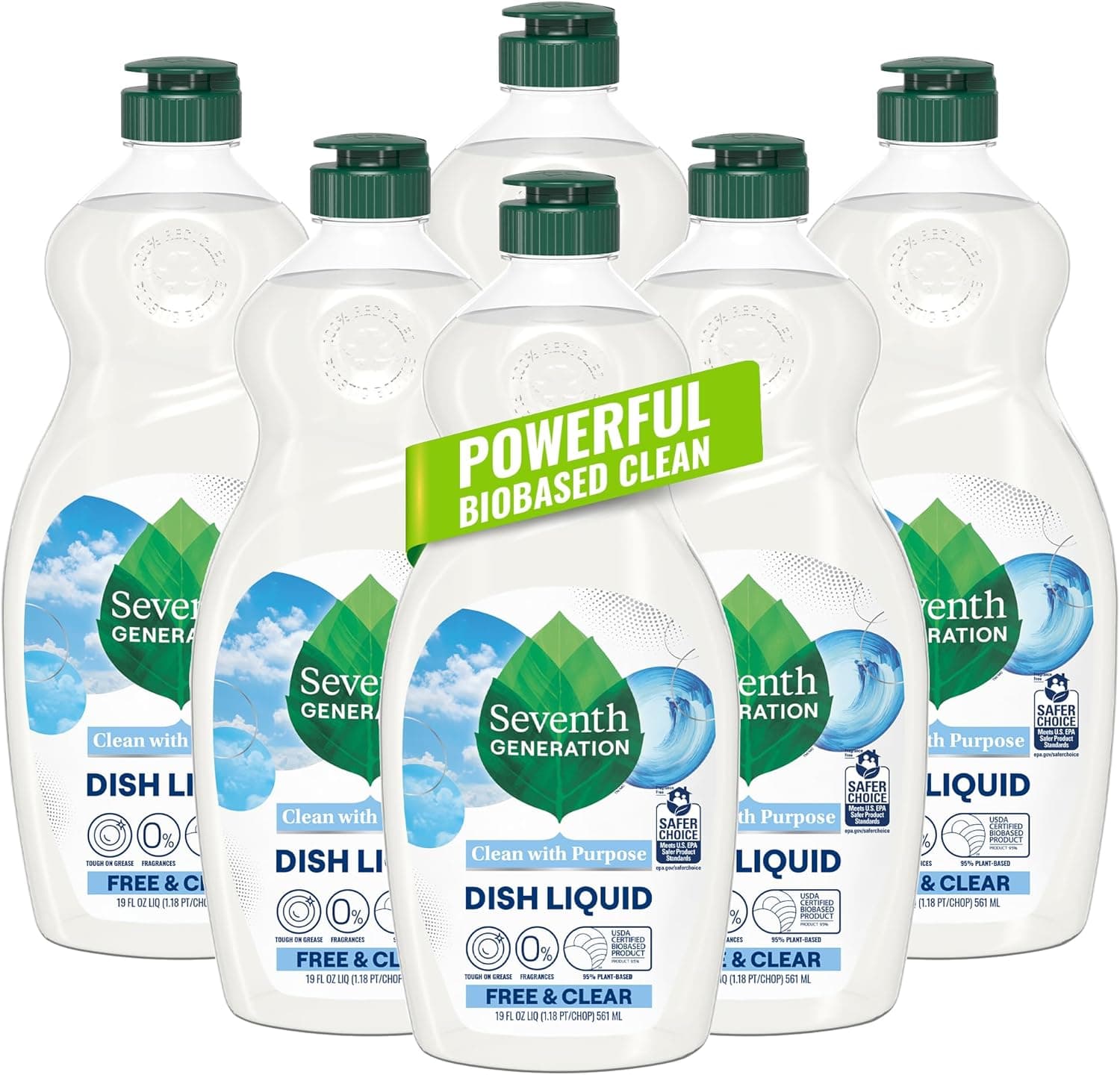 Seventh Generation Dish Liquid Soap, Free & Clear (6-Pack, 19 oz) - image 1
