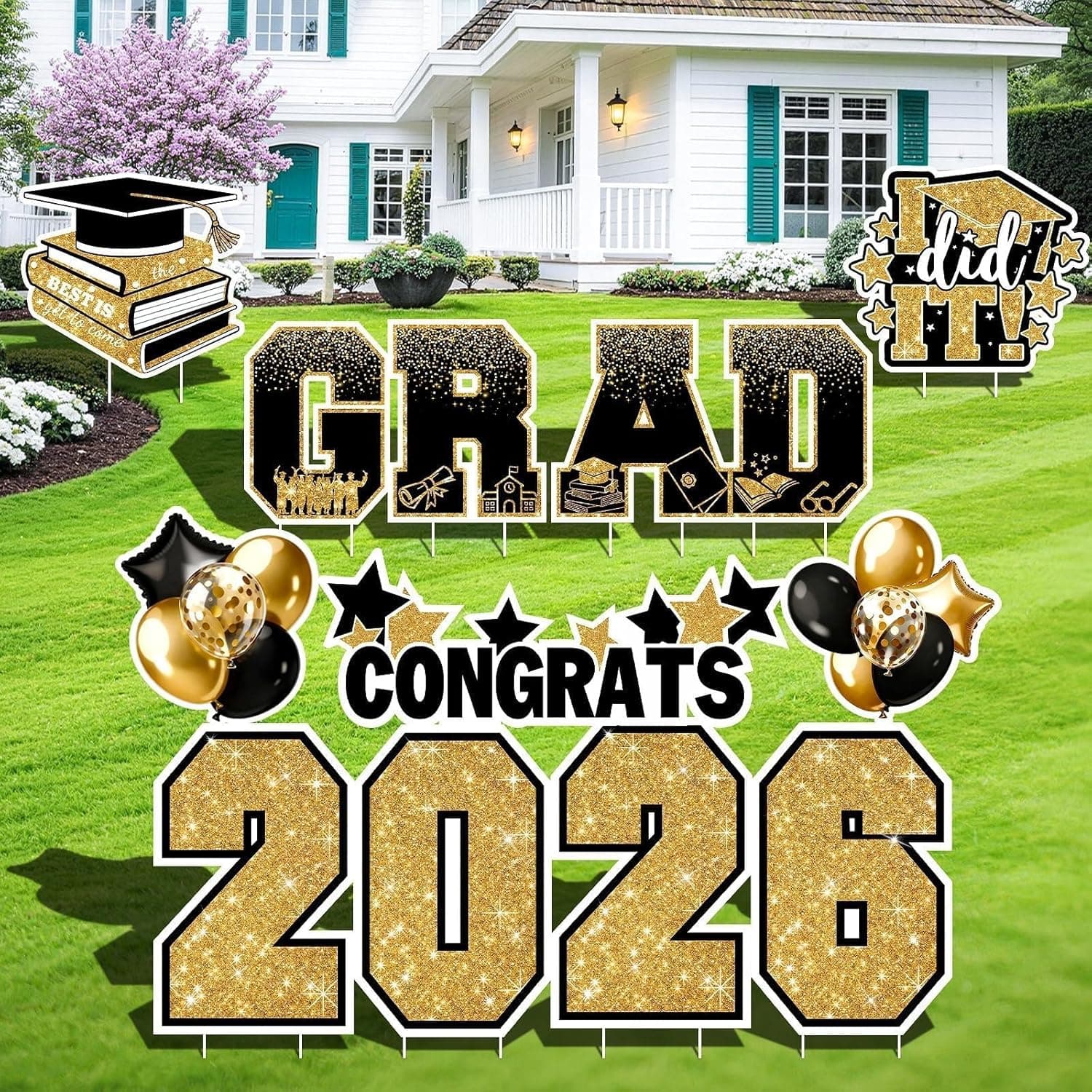 Graduation Yard Signs Class of 2026 (11 Pieces, Black & Gold) - image 1