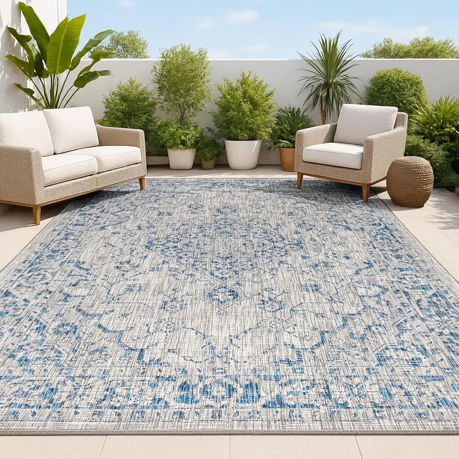 JONATHAN Y Boho Medallion Indoor Outdoor Area Rug 5x8 Gray/Navy - image 1